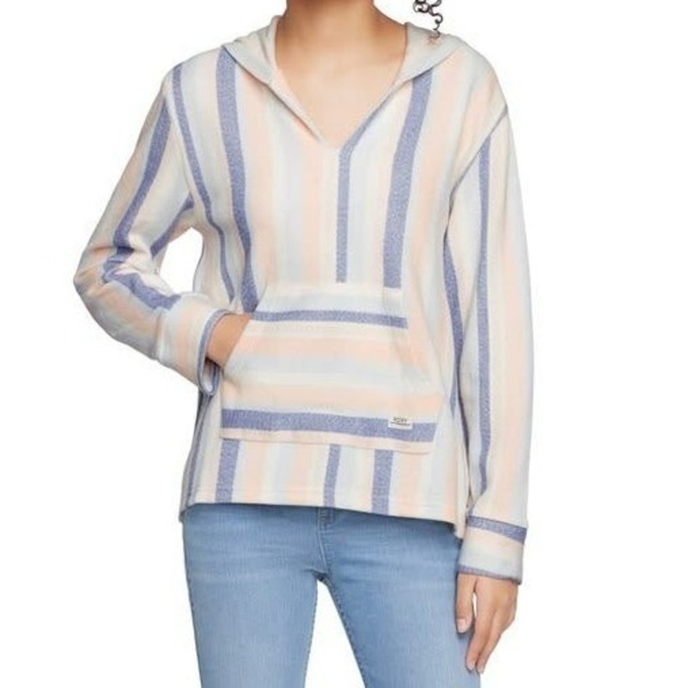 Roxy Girl Hoodie Kids Large 14/16 Blue Striped French Terry Baja Beach Pullover